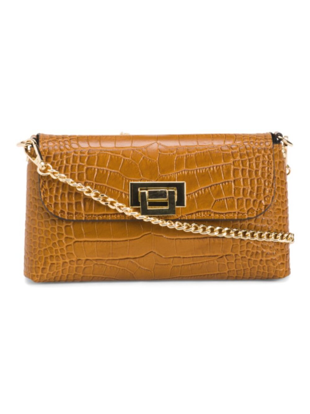 PERSAMAN NEW YORK Made In Italy Leather Crocodile Embossed Clutch
